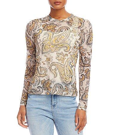 Karen Kane Mesh Knit Paisley Print Crew Neck Long Sleeve Mesh Top Product Image