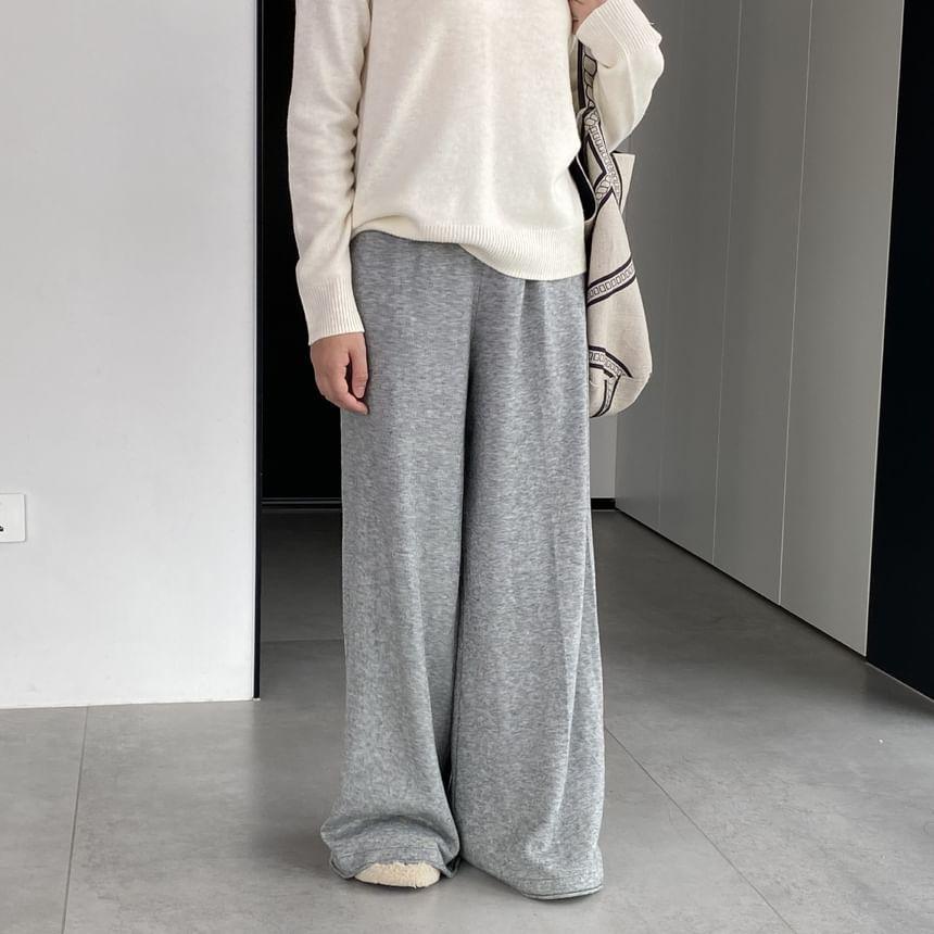 Mid Waist Plain Wide Leg Sweatpants Product Image