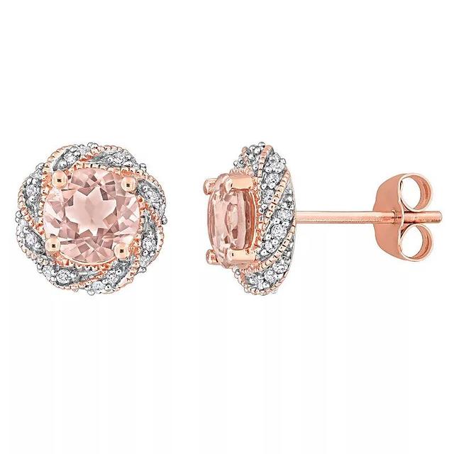 Stella Grace 14k Rose Gold Morganite & 1/5 Carat T.W Diamond Swirl Stud Earrings, Womens Product Image