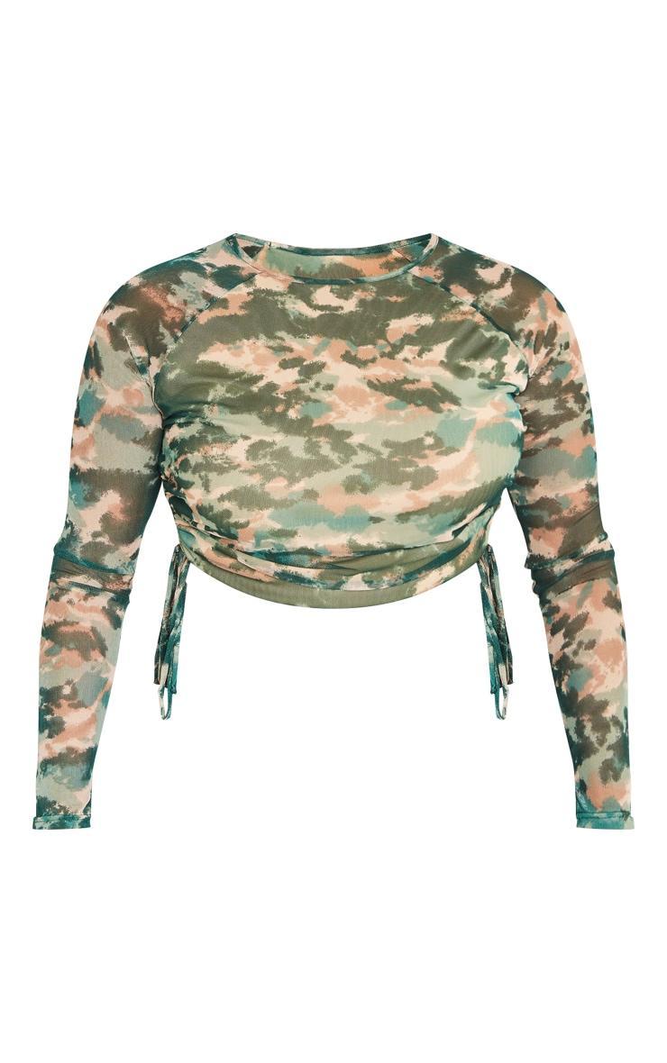 Plus Camo Print Ruched Mesh Crop Top Product Image