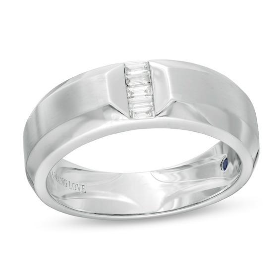 Vera Wang Love Collection Men's 1/10 CT. T.w. Baguette Diamond Wedding Band in 14K White Gold Product Image