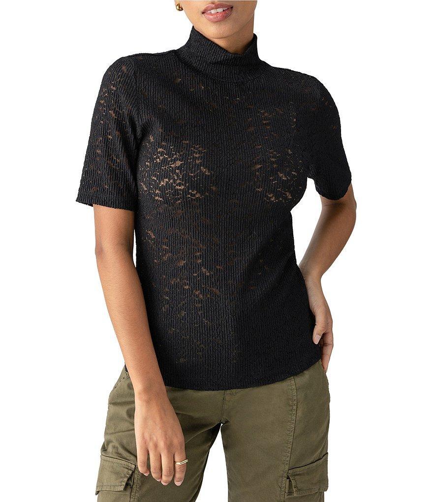 Sanctuary Lace Mock Neck Short Sleeve Top Product Image