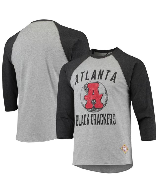 Mens Stitches Heather Gray Atlanta Black Crackers Negro League Wordmark Raglan 3/4 Sleeve T-shirt - Heathered Gray Product Image