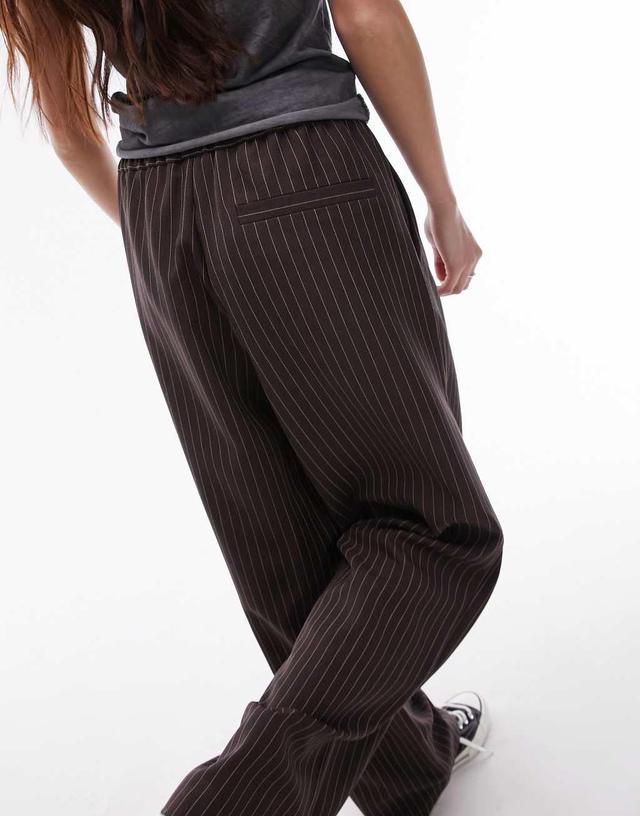 Topshop pinstripe smart sweatpants in chocolate Product Image