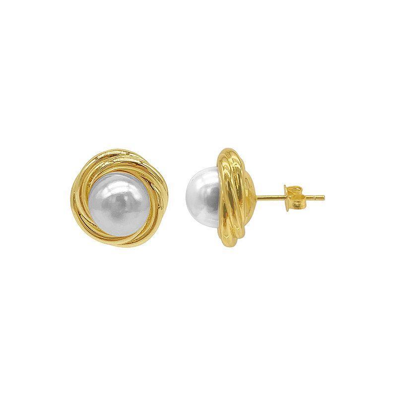 Imitation Pearl Framed Earrings - Yellow Gold-Tone Product Image