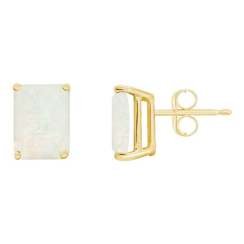 Celebration Gems 14k Gold Emerald Cut Opal Stud Earrings, Womens, White Product Image