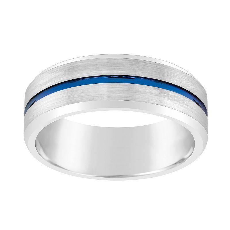 Mens 8mm Black & Blue Ion-Plated Tungsten Wedding Band Ring Tungsten Carbide Product Image