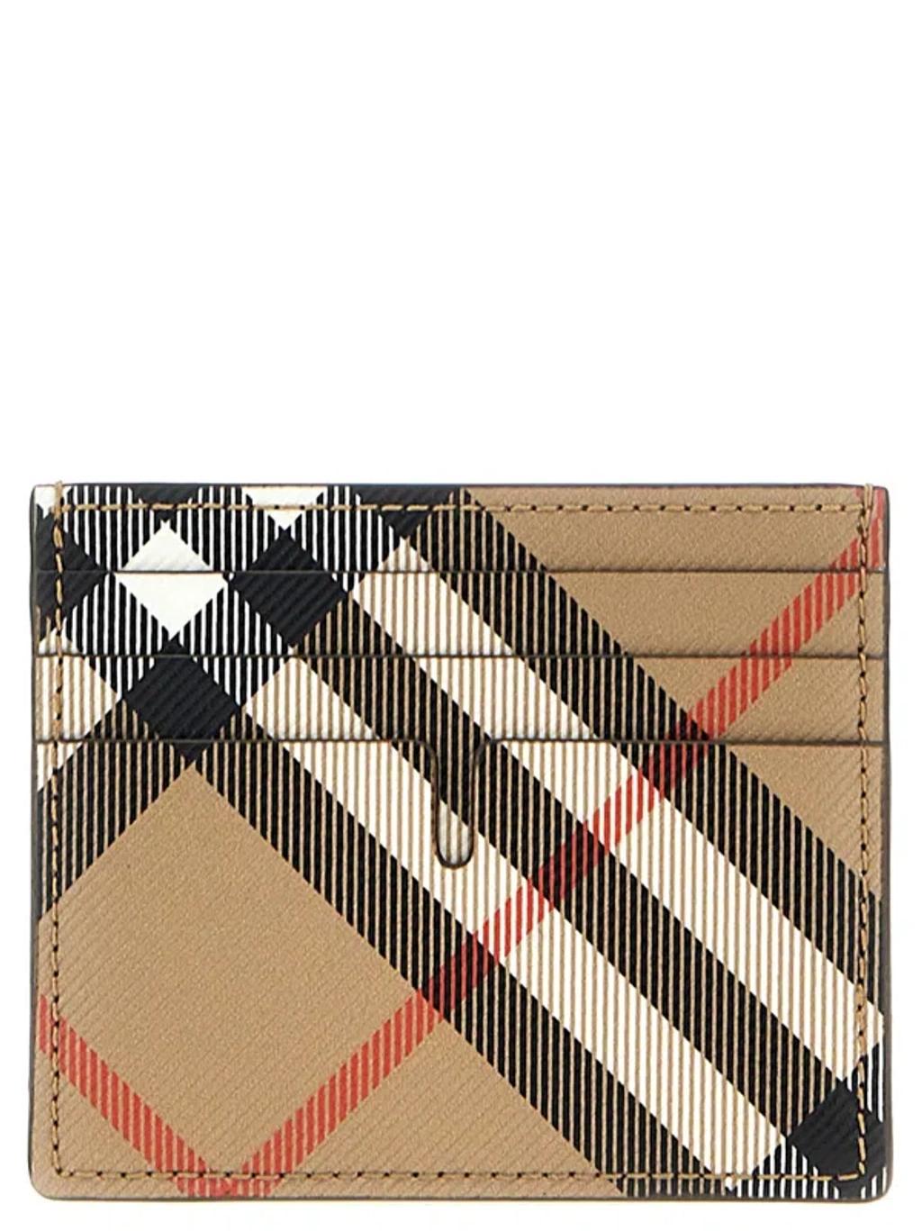 BURBERRY Tall Check Card Holder In Beige Product Image