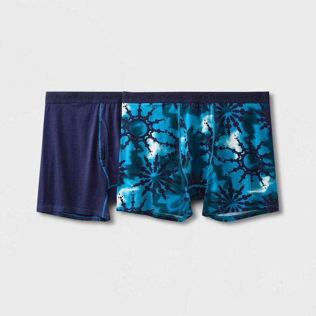 Pair of Thieves Mens 2pk Super Soft Boxer Briefs - Blue S: Lightweight, Mid Rise, Cotton Blend, Tie Dye Pattern Product Image