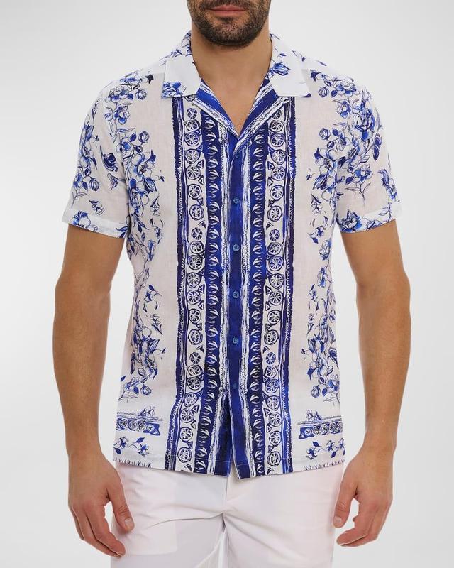 Mens Corsica Floral Linen & Cotton-Blend Camp Shirt Product Image