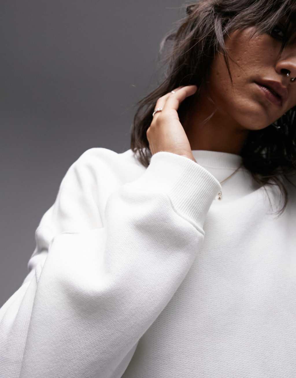 Topshop premium seam detail sweatshirt in ecru Product Image