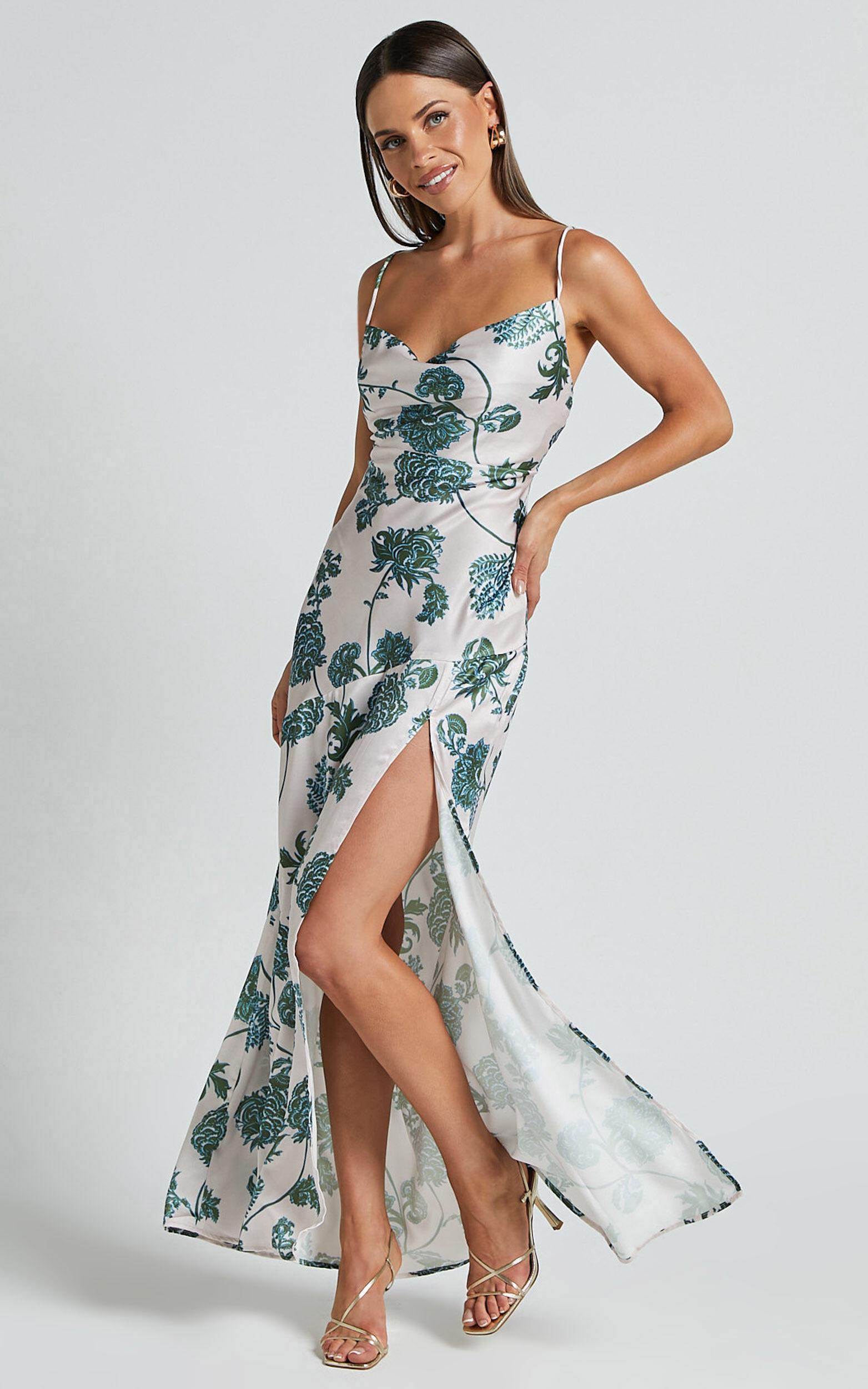 Kenna Maxi Dress - Cowl Neck Thigh Split Slip Dress in Keepsake Floral product image