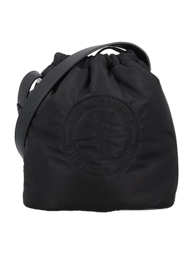 Rive Gauche Logo-debossed Padded Nylon Bucket Bag In Black Product Image