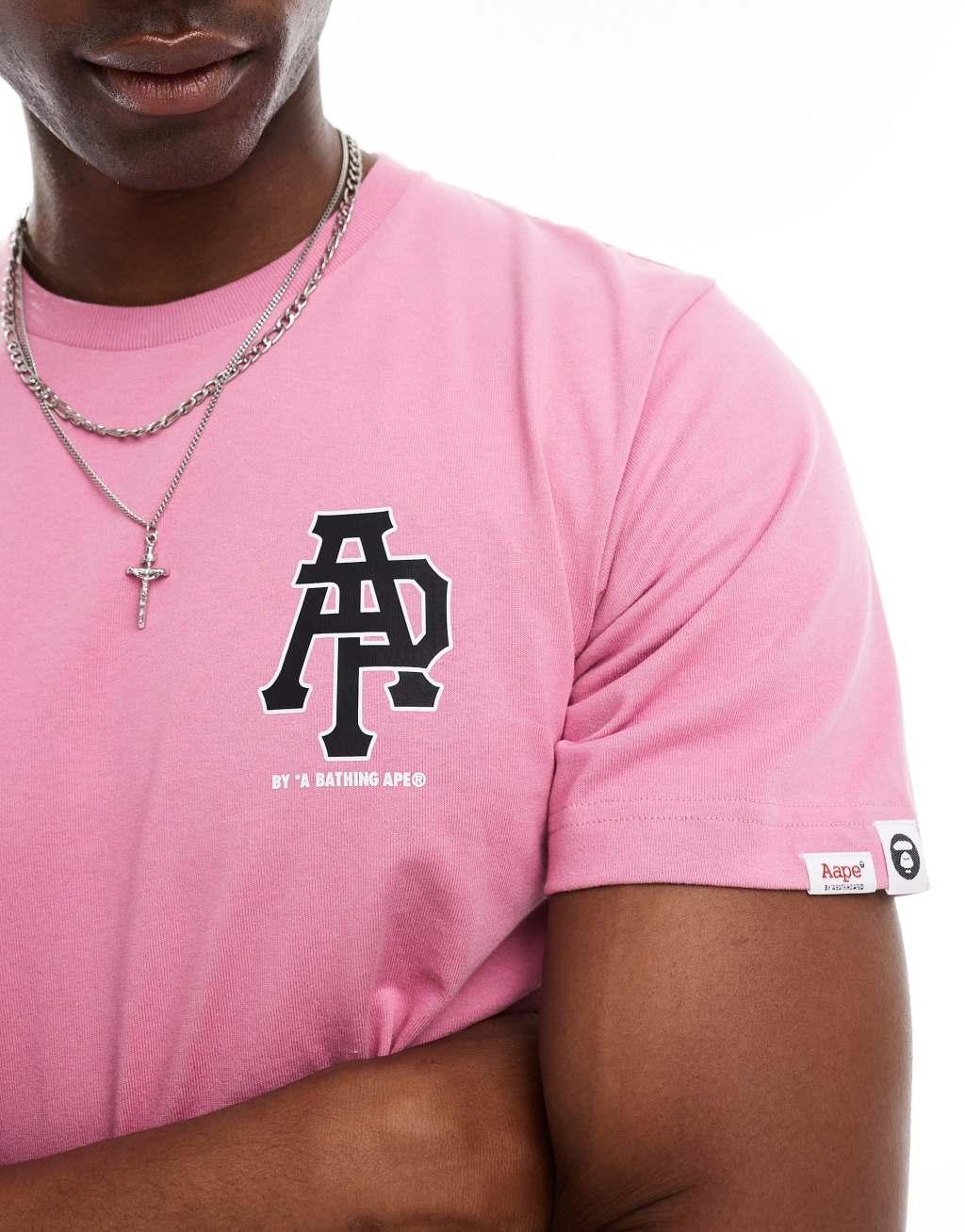 AAPE By A Bathing Ape logo T-shirt with camo back print in pink Product Image