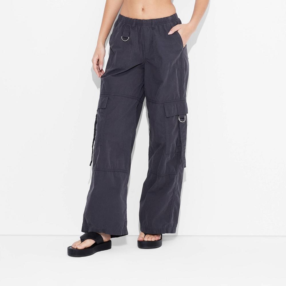 Womens Mid-Rise Wide Leg Cargo Pants - Wild Fable Hematite XS Product Image