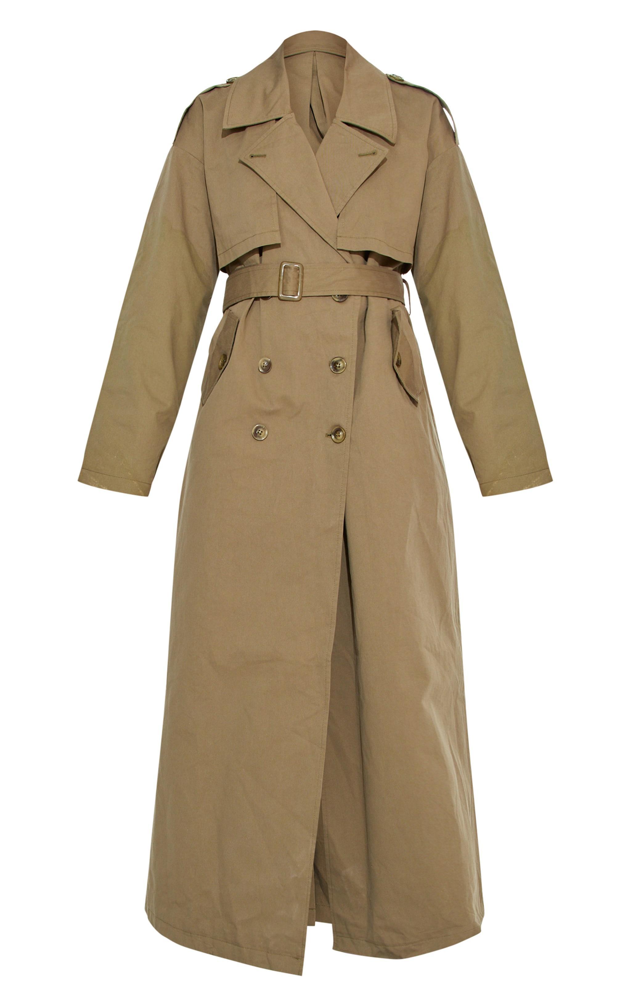 Tall Khaki Tie Waist Trench Coat Product Image