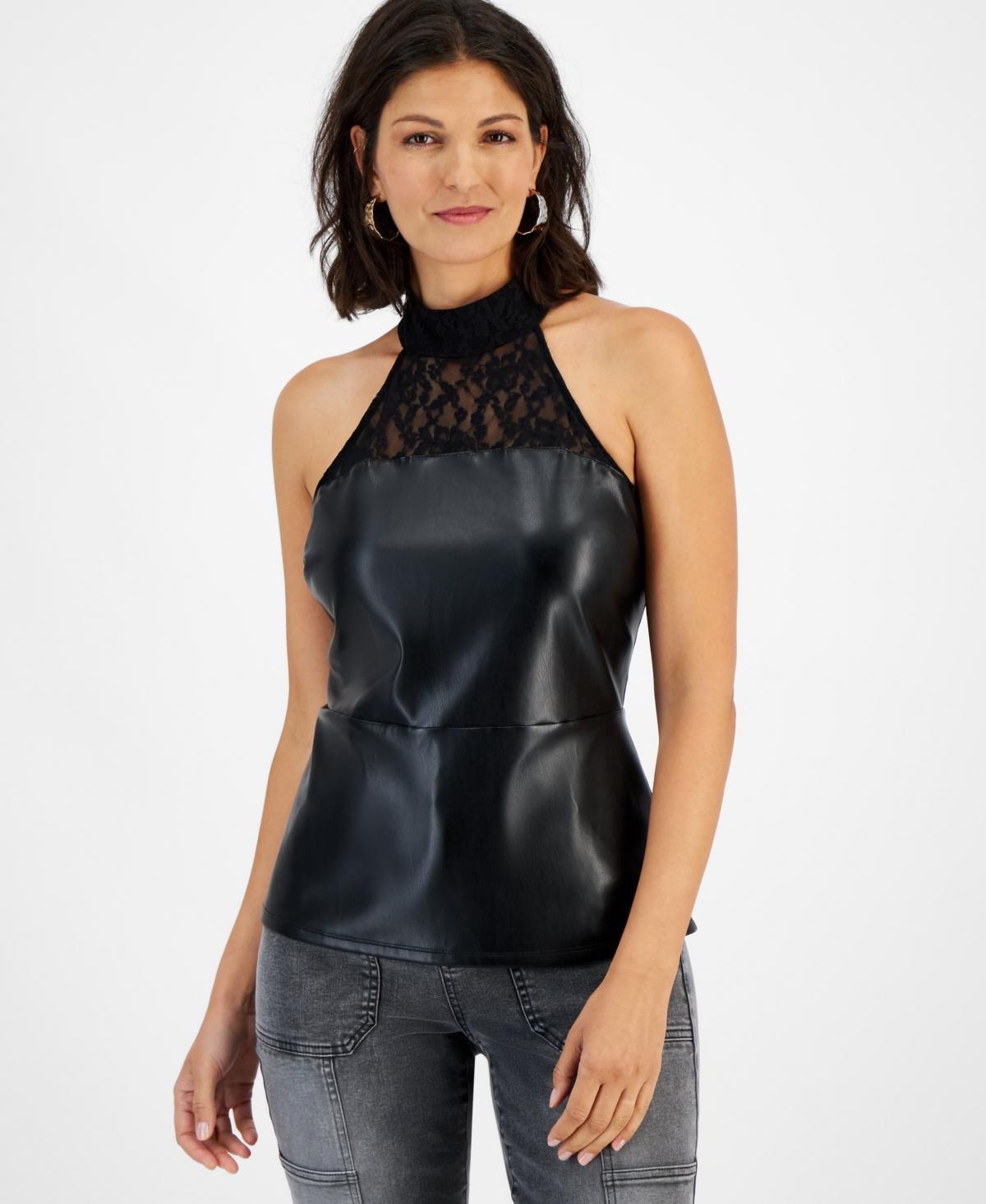 I.n.c. International Concepts Womens Mixed-Media Halter Top, Created for Macys Product Image