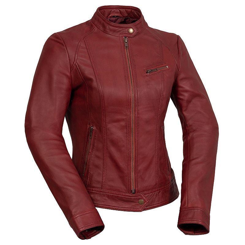 Womens Whet Blu Leather Moto Jacket Red Product Image