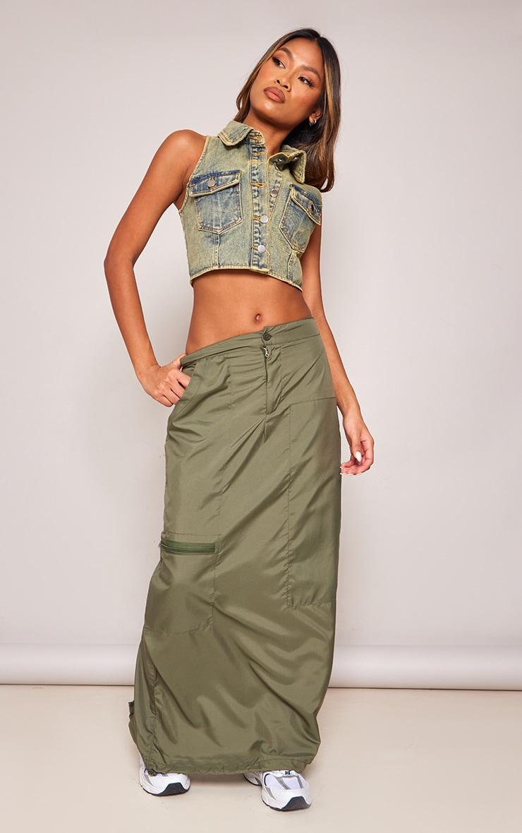 Khaki Shell Double Zip Midaxi Skirt product image