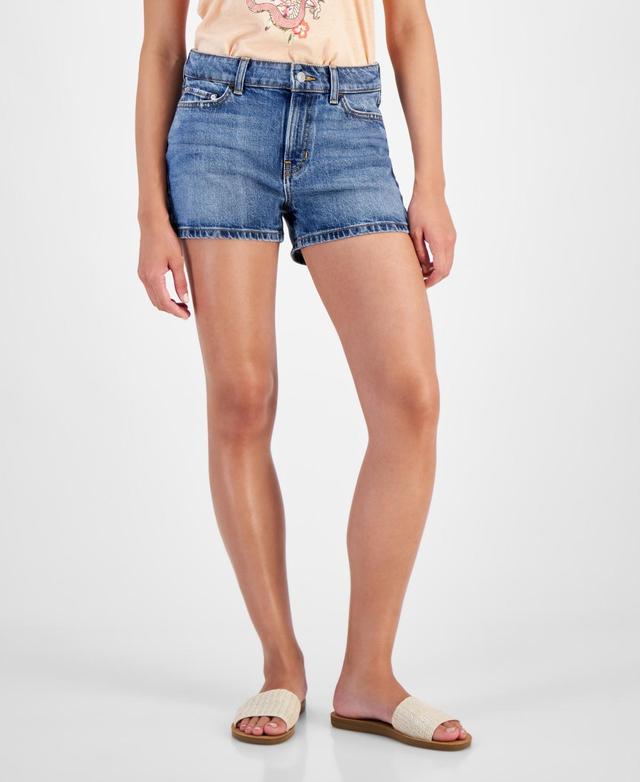 Guess Womens Hola Solid Zip-Front Denim Shorts Product Image