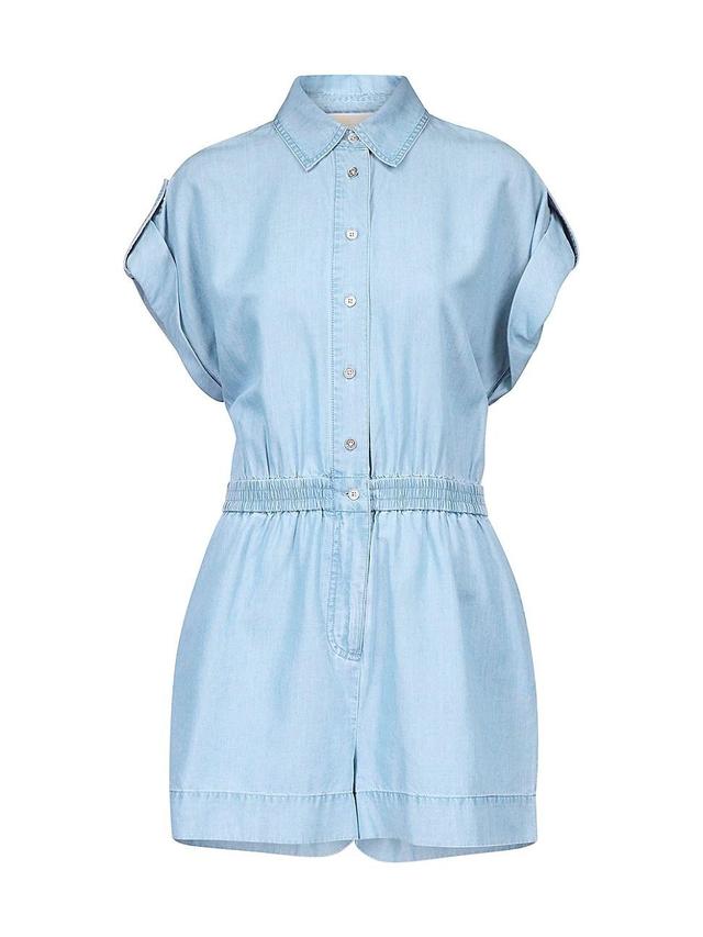 Womens Short-Sleeve Chambray Button-Front Romper Product Image