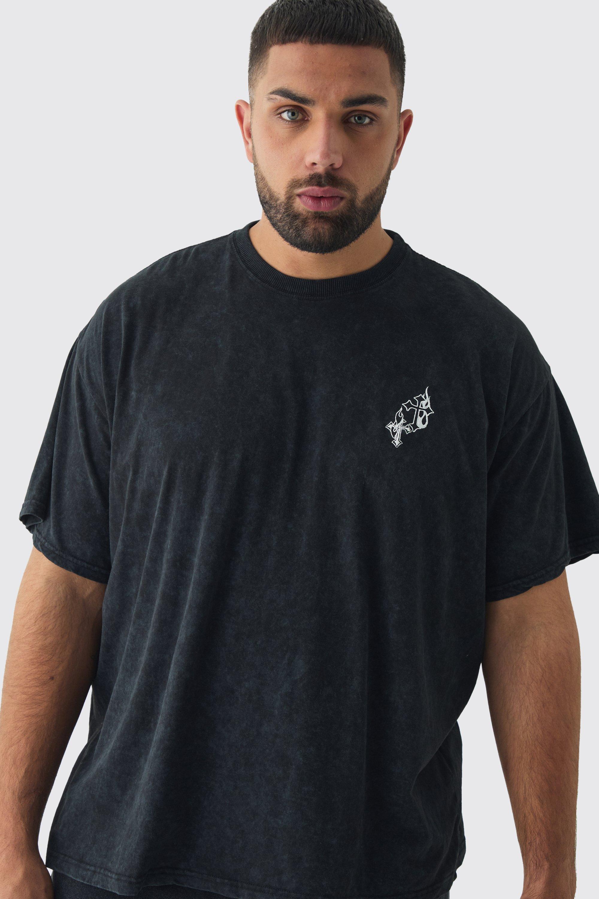 Plus Oversized Washed Cross Embroidered T-Shirt | boohooMAN USA Product Image