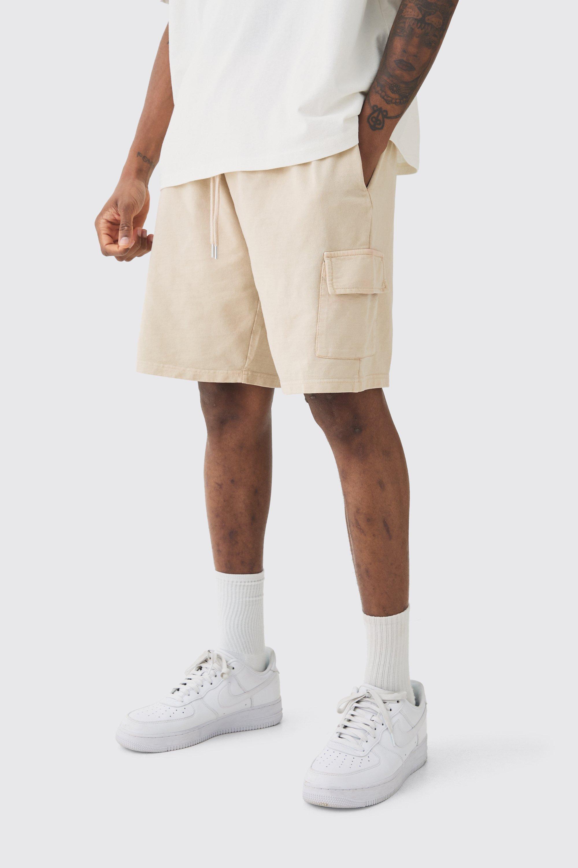 Tall Washed Relaxed Jersey Cargo Shorts | boohooMAN USA Product Image