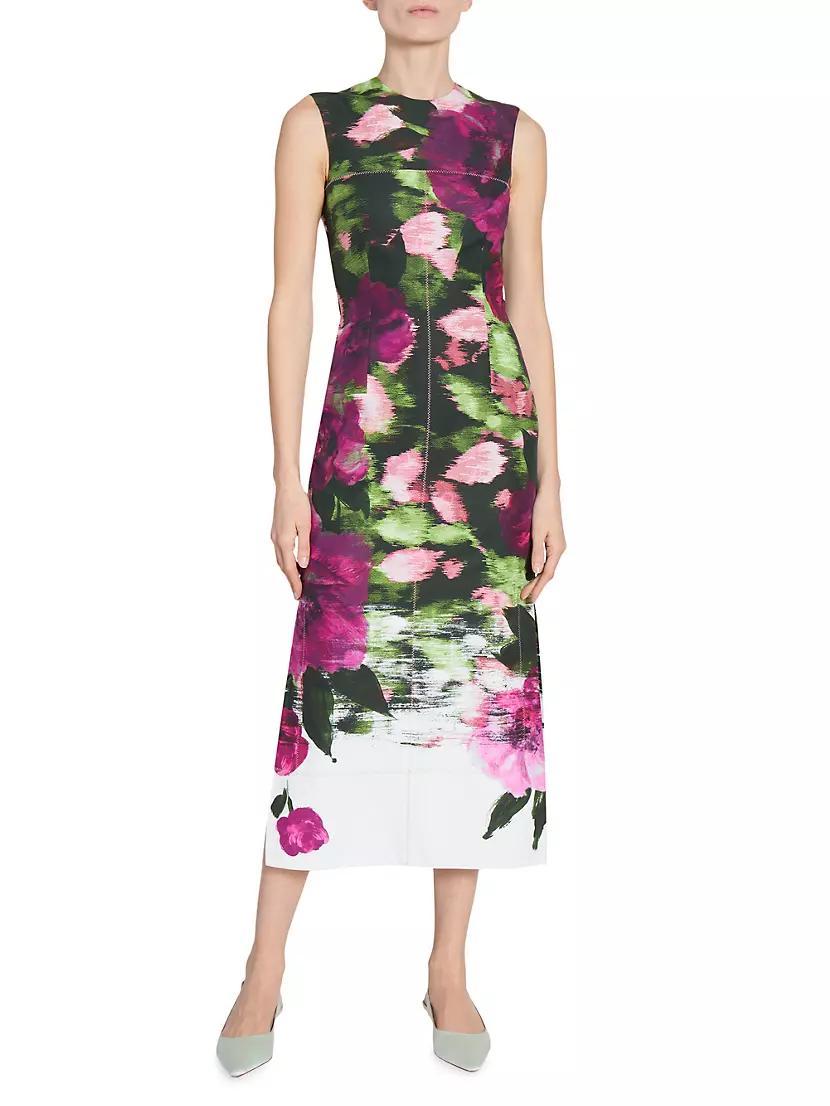 Floral Cotton Sleeveless Midi Pencil Dress Product Image