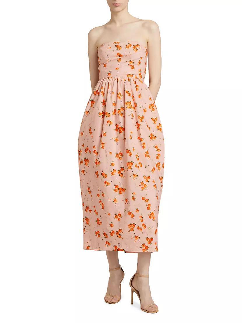 Luxie Floral Cotton Strapless Midi-Dress Product Image