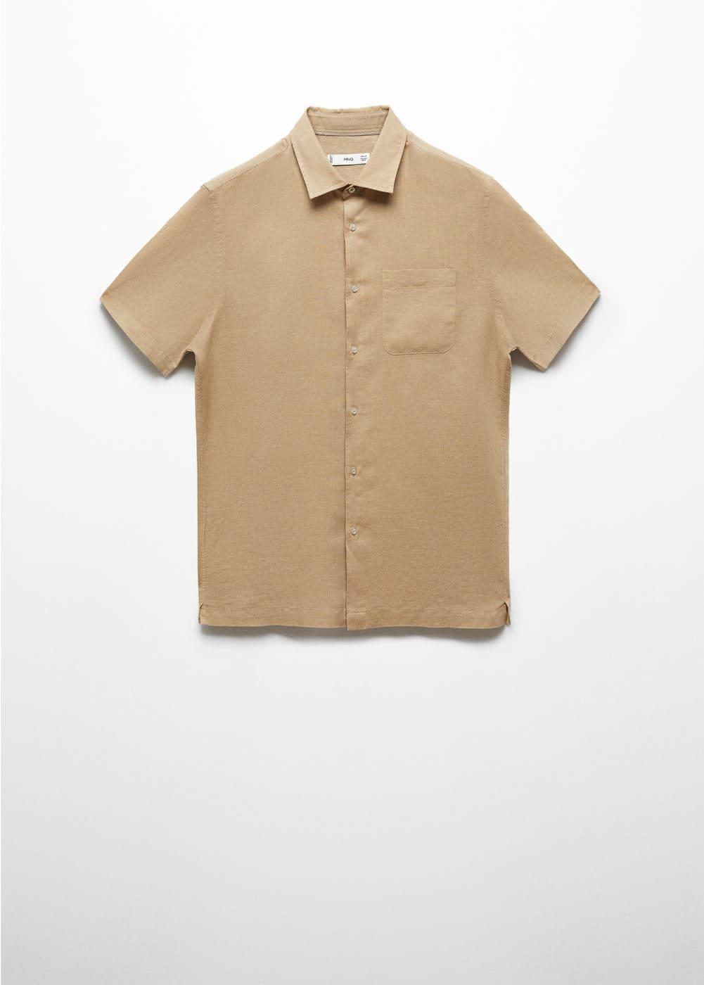 MANGO MAN - Regular-fit linen short-sleeved shirt sandMen Product Image