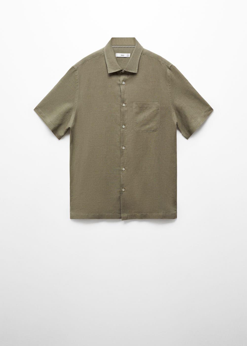 MANGO MAN - Regular-fit linen short-sleeved shirt khakiMen Product Image