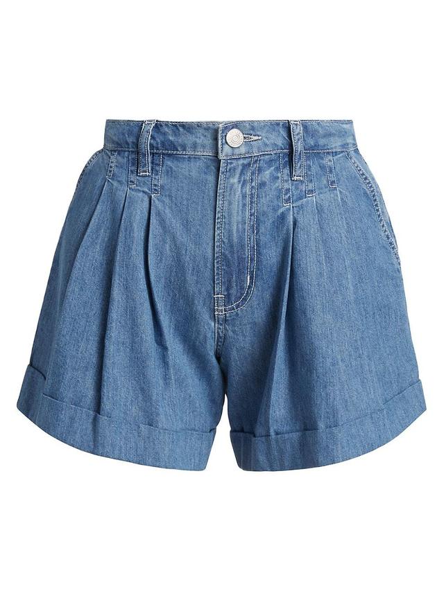 Womens Pleated Denim Shorts Product Image