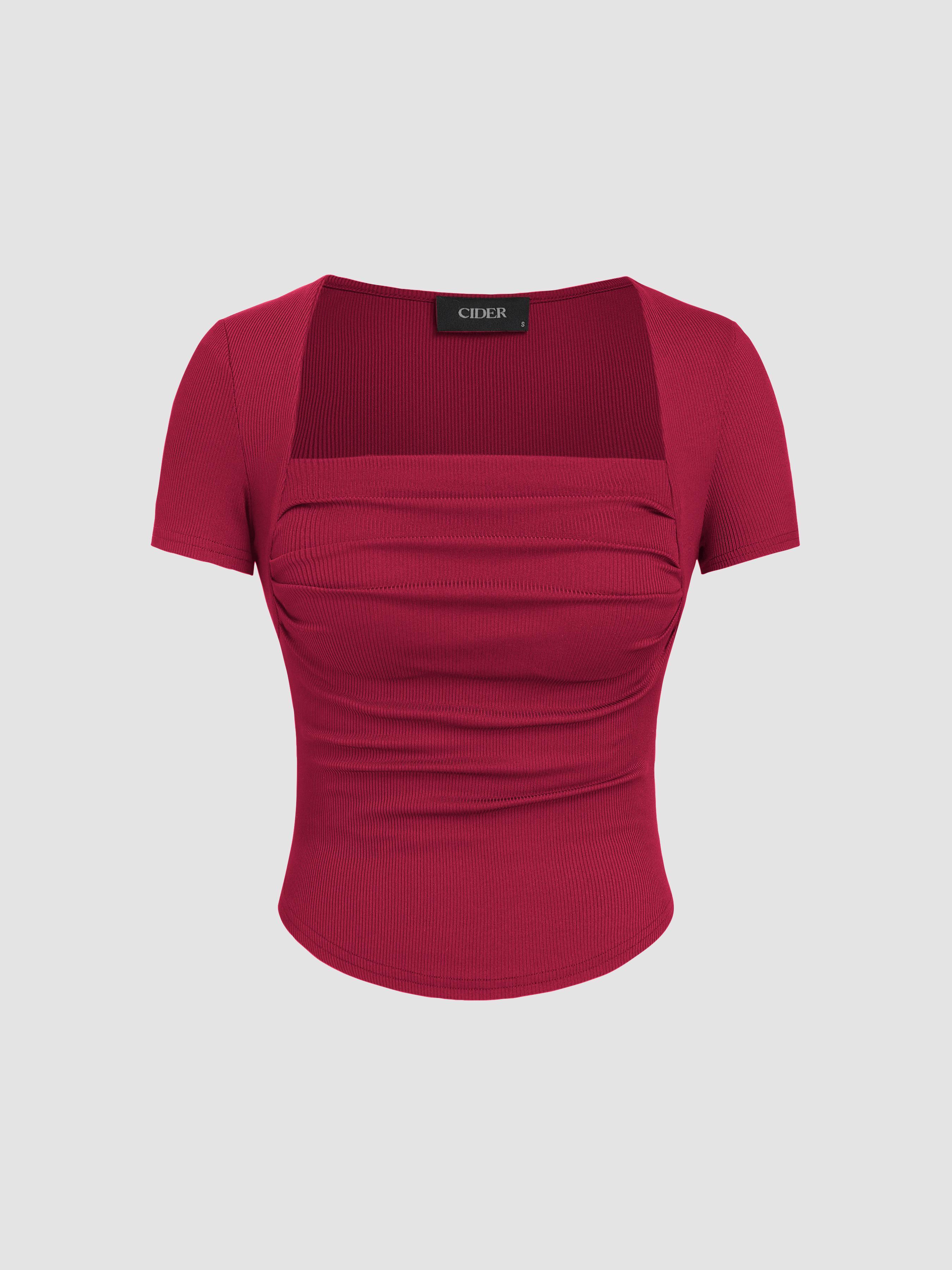 Square Neck Ruched Short Sleeve Tee Product Image