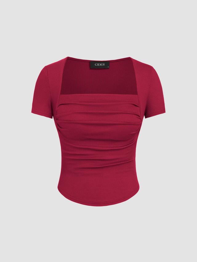 Square Neck Ruched Short Sleeve Tee Product Image