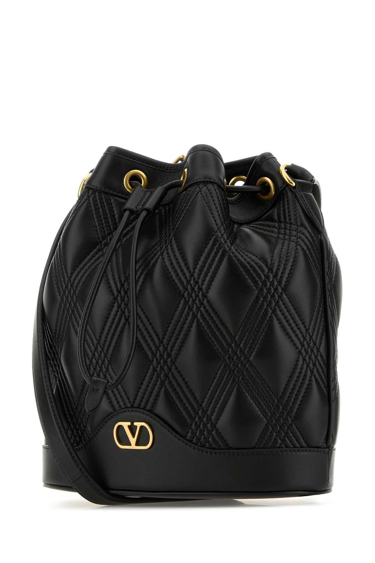 VALENTINO GARAVANI Black Nappa Leather Quiltie Bucket Bag In Nero Product Image