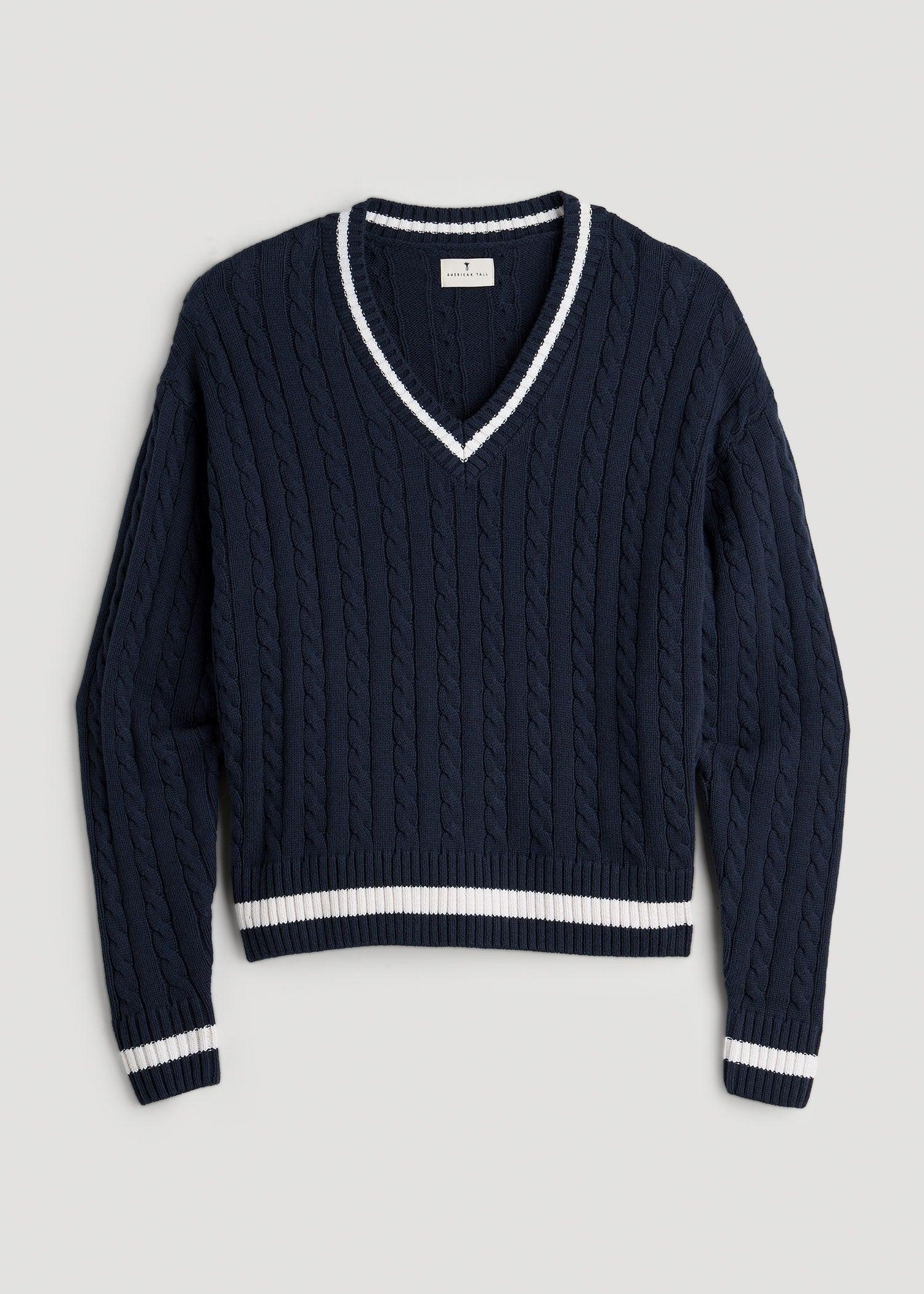 V-Neck Collegiate Sweater for Tall Women in Navy and Bright White Female Product Image