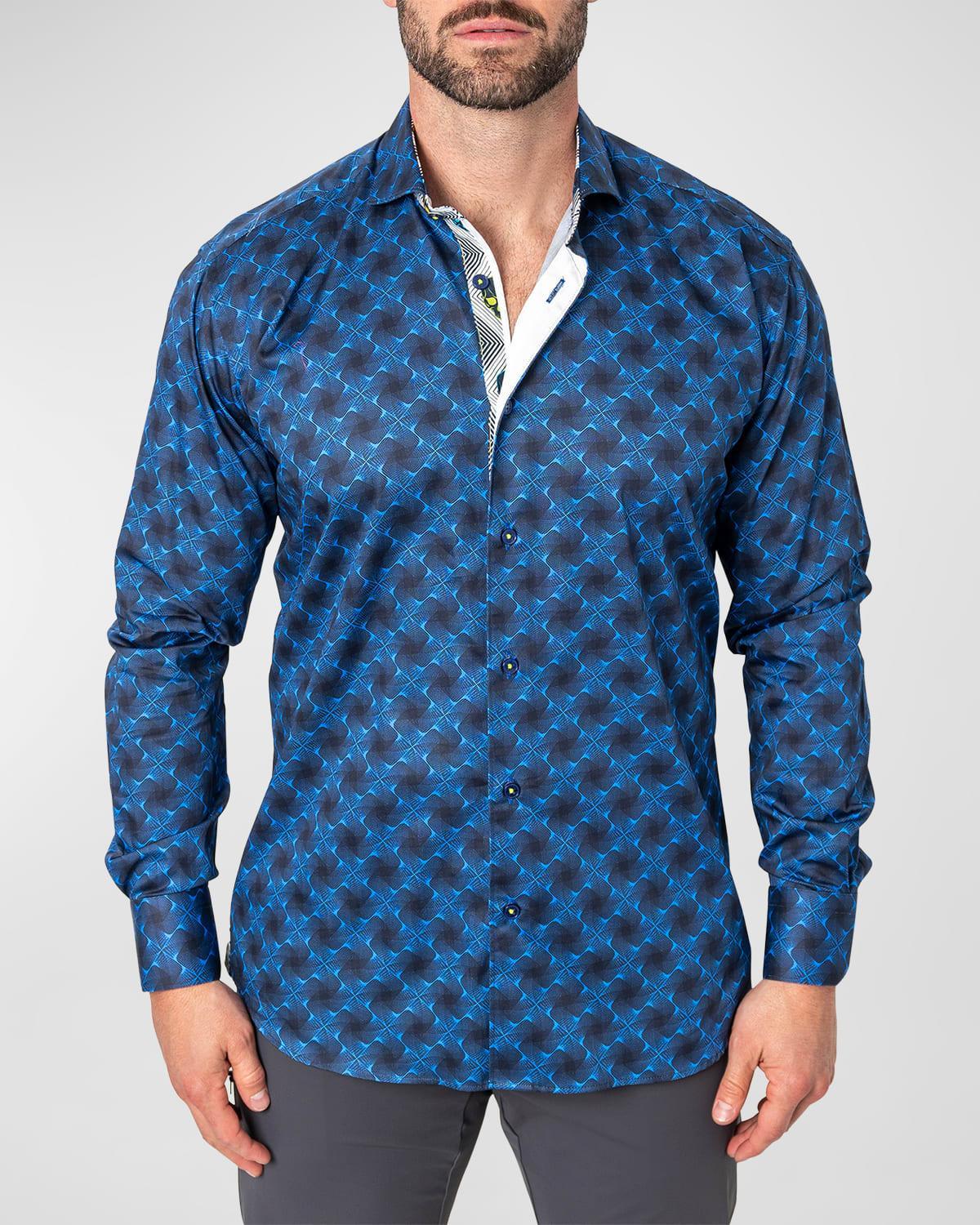 Maceoo Einstein Regular Fit Crossover Blue Button-Up Shirt Product Image