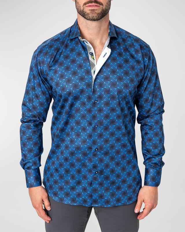 Maceoo Einstein Regular Fit Crossover Blue Button-Up Shirt Product Image