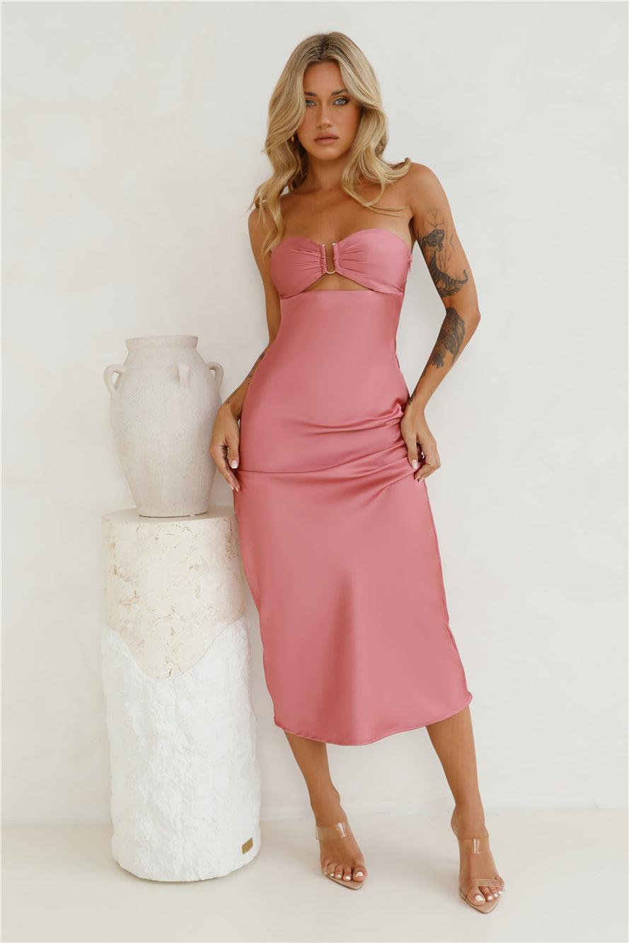 Unlike No Other Strapless Satin Maxi Dress Pink Product Image