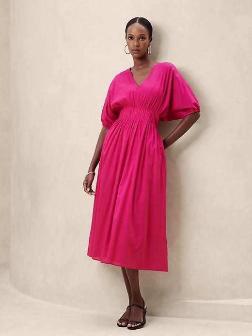 Voile Elbow-Sleeve Midi Dress Product Image