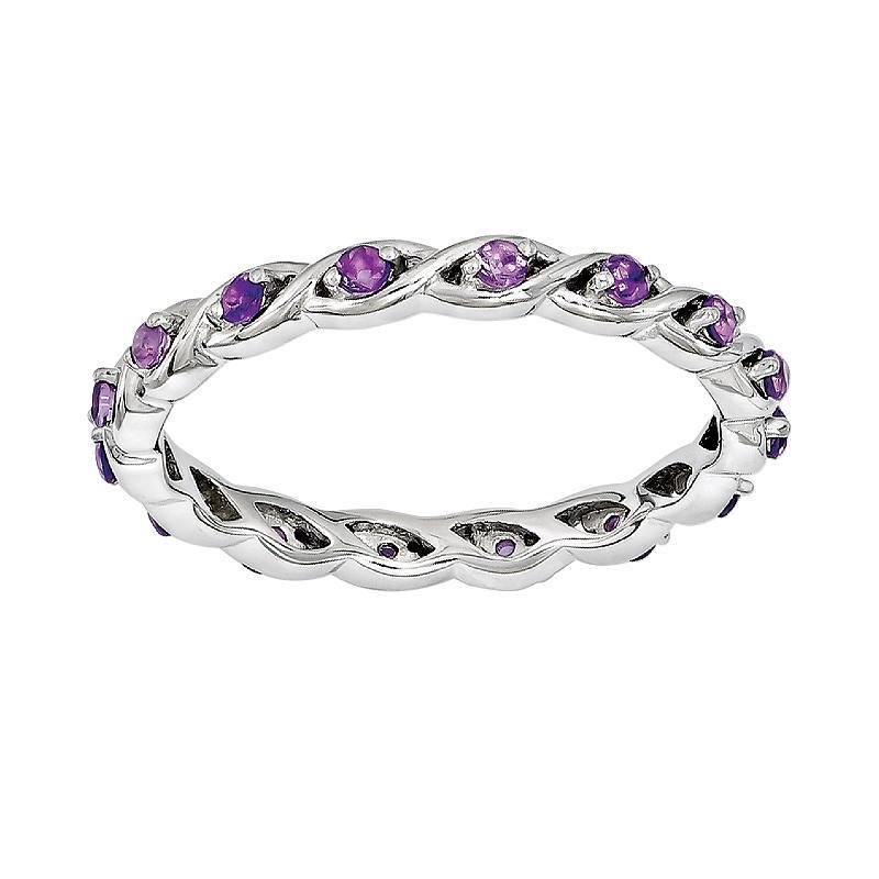 Stacks & Stones Sterling Silver Lab-Created Pink Sapphire Stack Ring, Womens Product Image