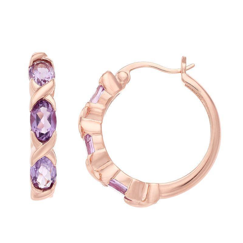 Gemminded 18 Rose Gold Over Silver Amethyst Hoop Earrings, Womens, Pink Tone Product Image