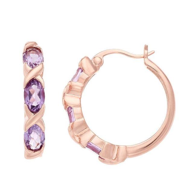 Gemminded 18 Rose Gold Over Silver Amethyst Hoop Earrings, Womens, Purple Product Image