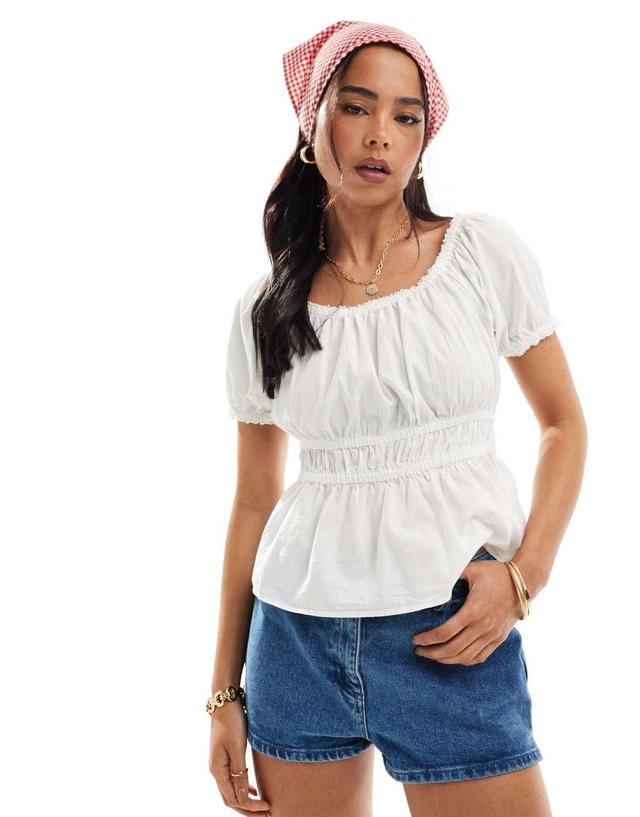 JDY puff sleeve cropped top in white  Product Image