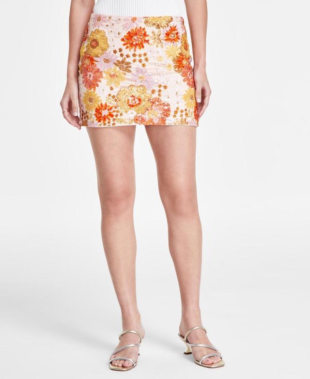 Guess Womens Fia Floral Sequin Mini Skirt Product Image