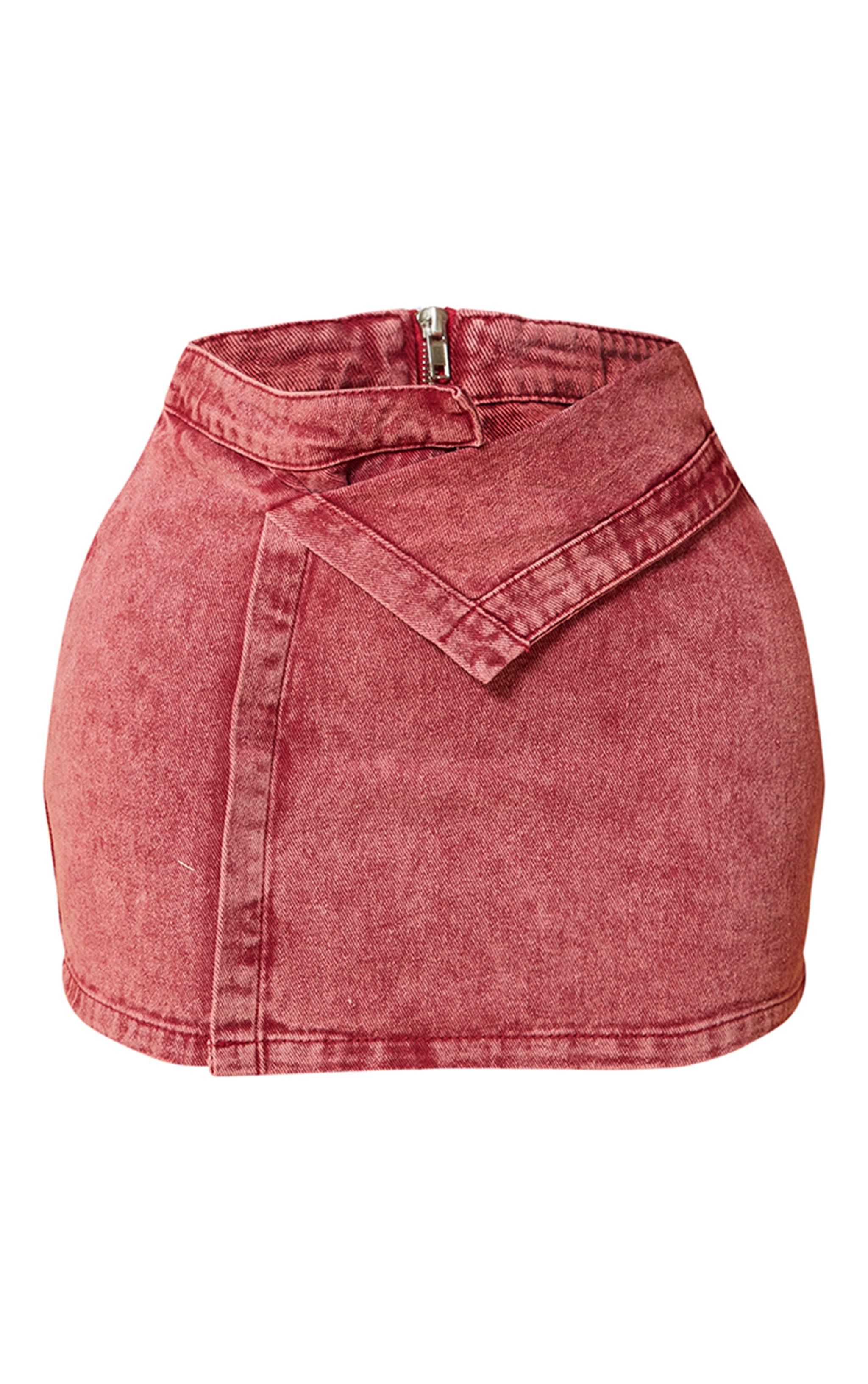 Shape Red Washed Denim Foldover Waist Mini Skirt Product Image