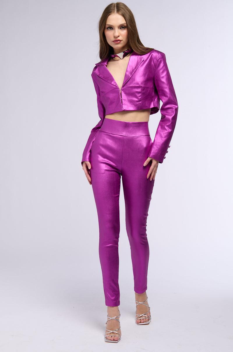 BIG BOOTY HIGH WAIST FAUX LEATHER PANT IN NEON PURPLE Product Image