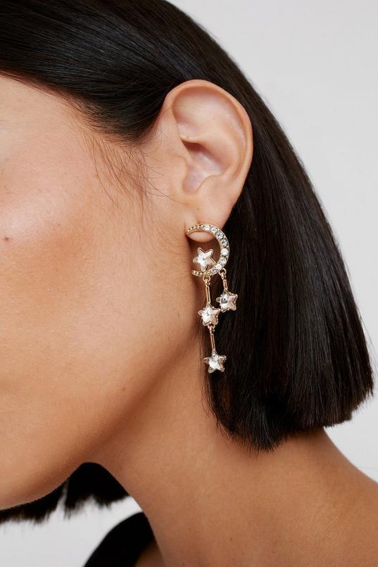 Diamante Star And Moon Drop Earrings Product Image