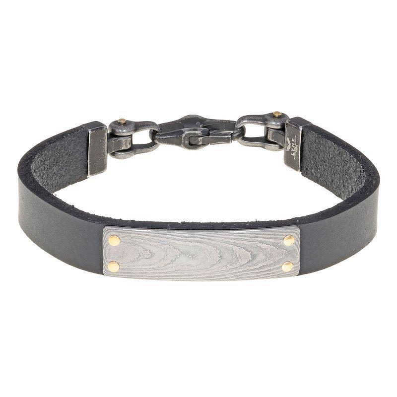 Mens LYNX Damascus Steel & Leather Bracelet Stainless Product Image