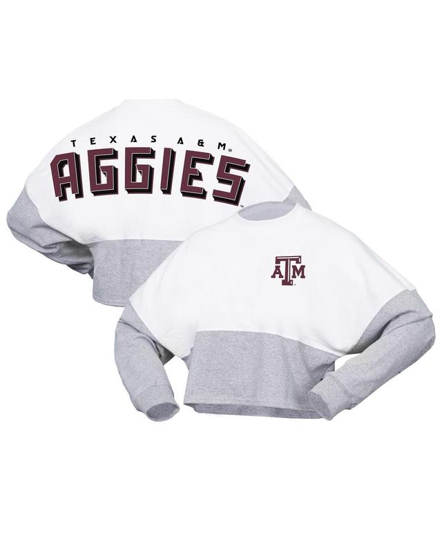 Womens Spirit Jersey White Texas A&M Aggies Heather Block Cropped Long Sleeve Jersey T-shirt Product Image